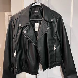 Brand new vegan leather jacket in black with silver accents